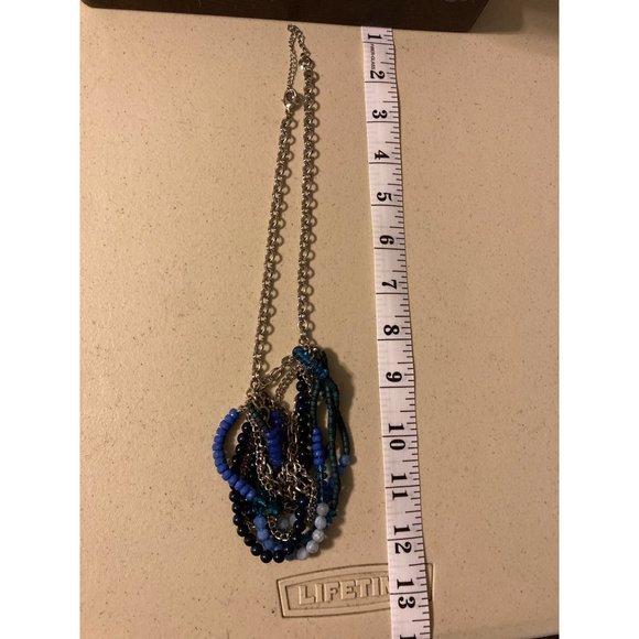 Costume Jewelry, Hand beaded, Multi-strand necklace, Ocean colors, Silver Linked - Picture 3 of 5